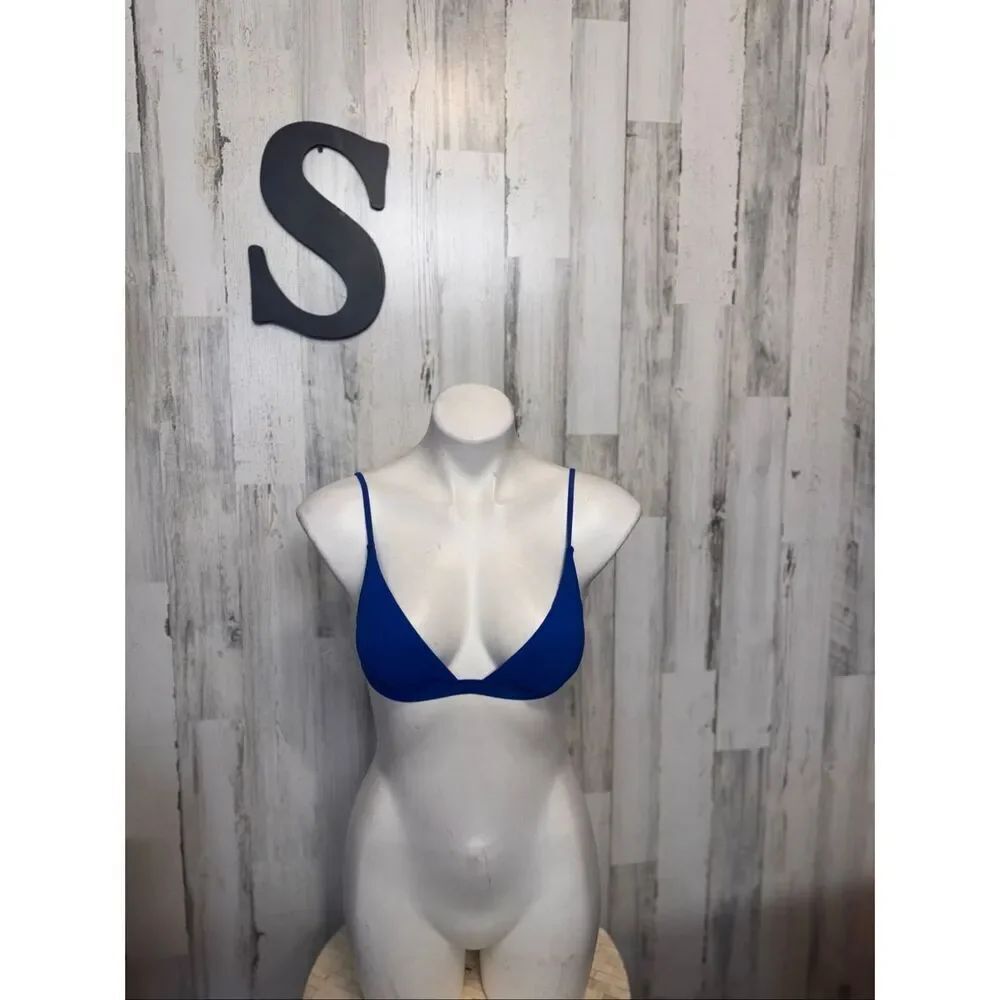 Blue Triangle Bikini Top Adjustable Tie Back Strappy Swim Top Size S